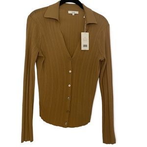 VINCE Ribbed Polo Cardigan